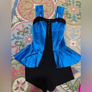 COSTUME Blue and Black Peplum Top with Rhinestone Detail